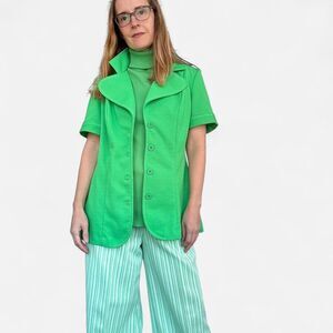 Vintage 70s Green JCPenney Short Sleeve Blazer Jacket M L